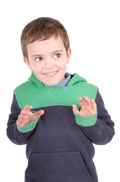 Kleine Jongen Poseren Geïsoleerd Witte Achtergrond — Stockfoto