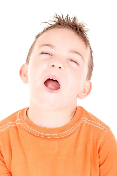 Niño Pequeño Haciendo Varias Expresiones Faciales Aisladas Blanco — Foto de Stock