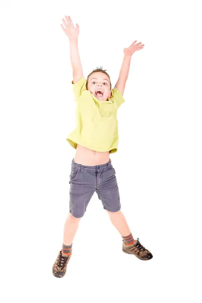 Niño Saltando Aislado Blanco — Foto de Stock