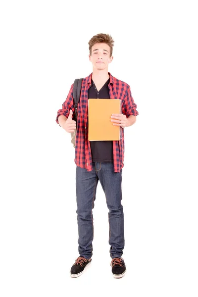 Adolescente Sosteniendo Libros Escolares Aislados Blanco — Foto de Stock