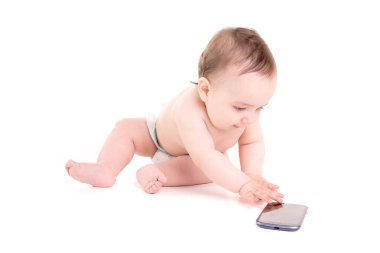 Beyaz arka planda izole edilmiş şirin bir bebek.