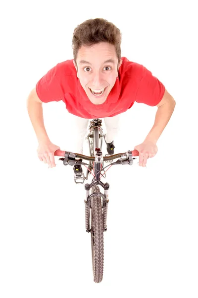 Teenage Boy Riding Bicycle Isolated White Royalty Free Stock Images