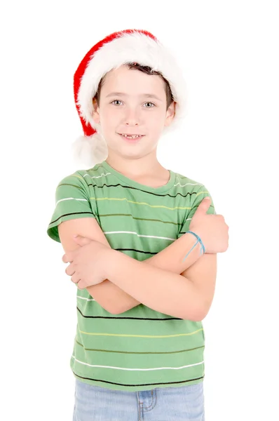 Junge mit Weihnachtsmütze — Stockfoto