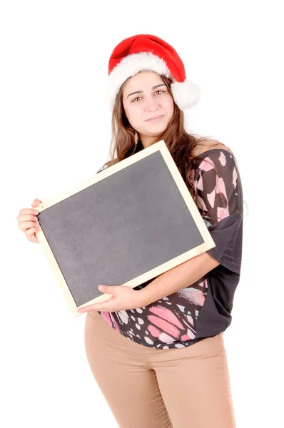 Mujer joven con sombrero de Navidad — Foto de Stock