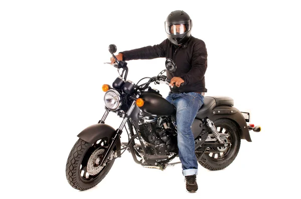 Man med sin motorcykel — Stockfoto