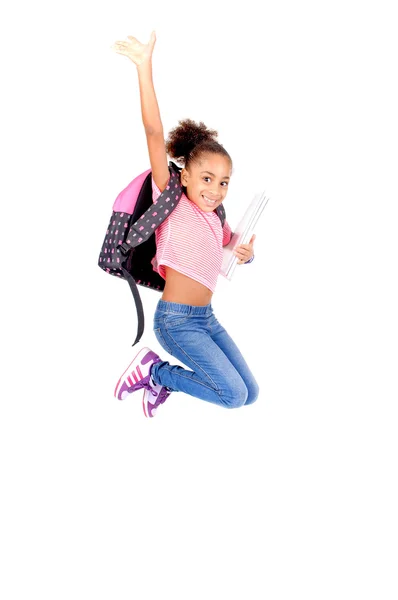 Girl at school jumping — Stock Photo, Image