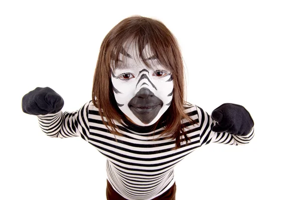 Cara de niña pintada como cebra — Foto de Stock