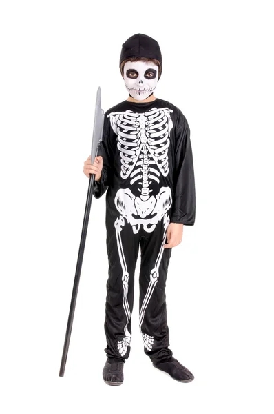 Halloween menino vestido como um esqueleto — Fotografia de Stock