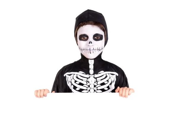 Halloween menino vestido como um esqueleto — Fotografia de Stock