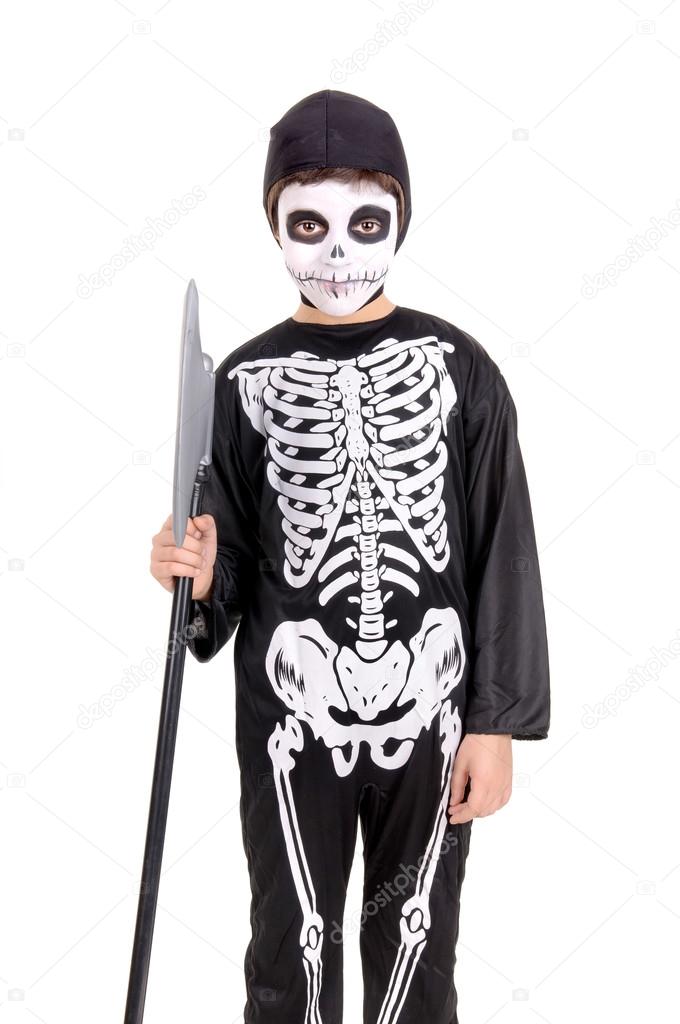 Halloween boy dressed as a skeleton