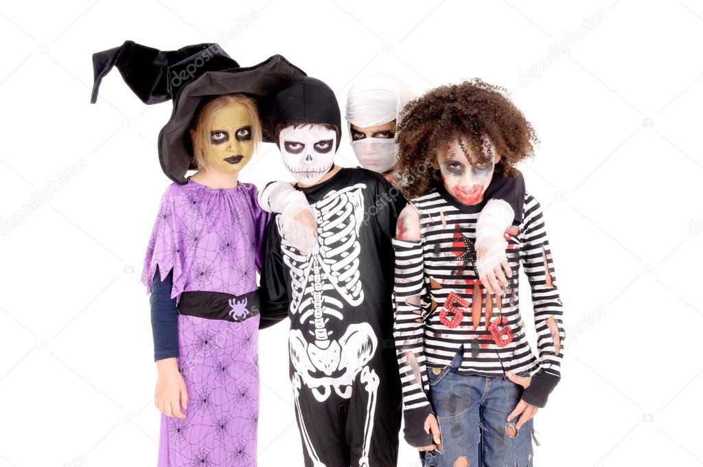 Kids with scary costumes on halloween