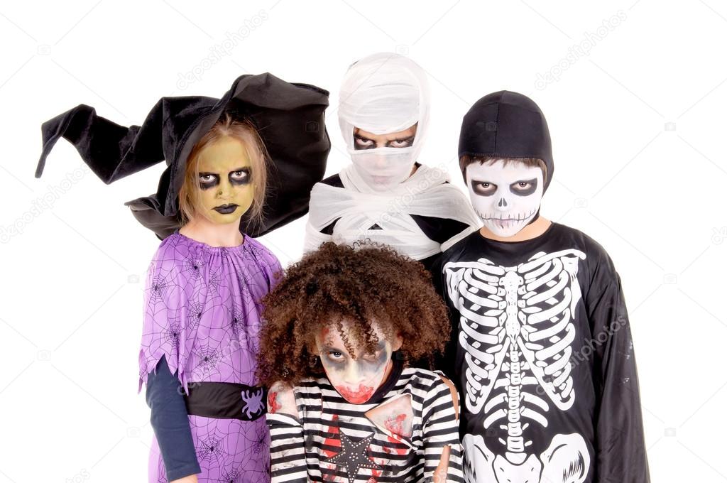 Kids with scary costumes on halloween