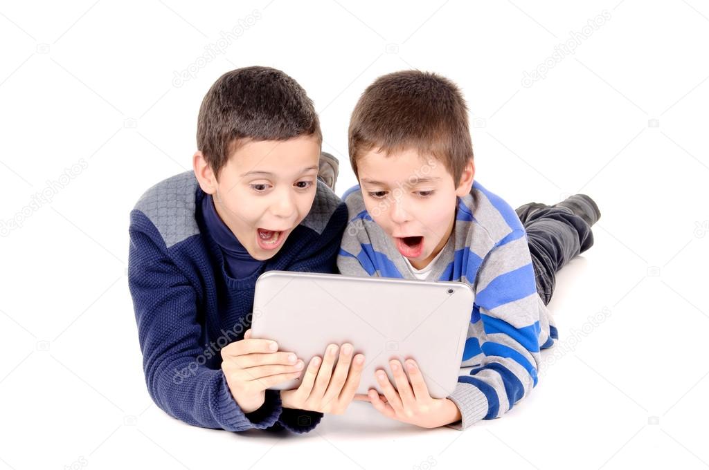 Friends playing with tablet