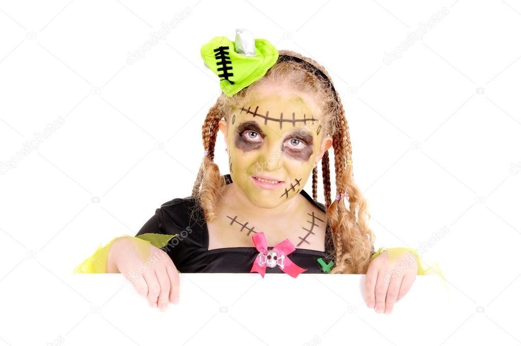 Halloween girl dressed as frankenstein