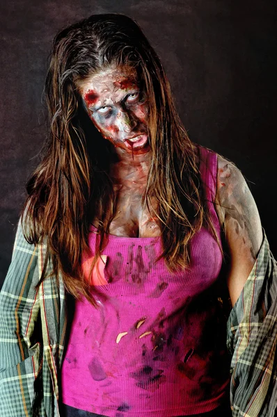 Zombie halloween femelle — Photo