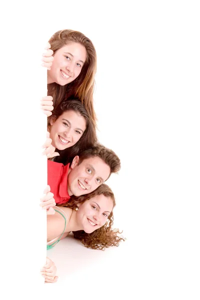 Adolescentes com placa branca — Fotografia de Stock