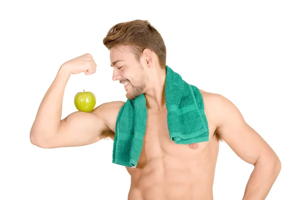 Adatto bell'uomo con mela — Foto Stock