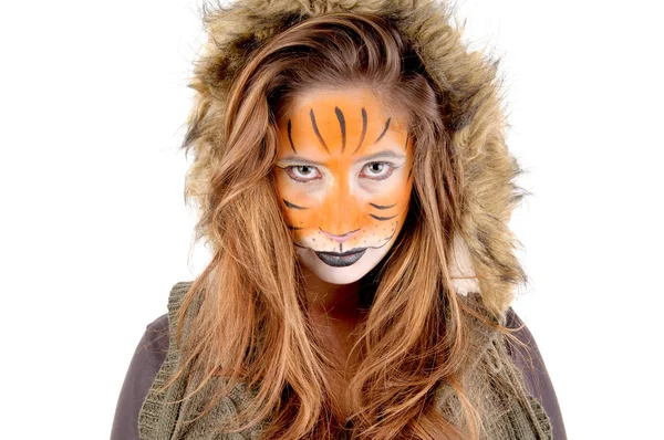 Girl painted as tiger — Stock Photo, Image