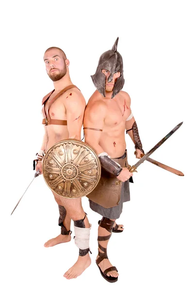 Gladiatorer poserar i vitt — Stockfoto