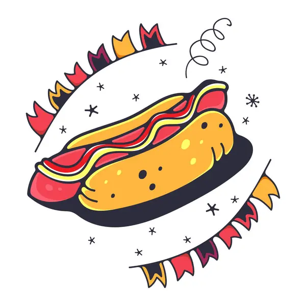 Cute illustration with hot dog. Isolated on a white background. Vector doodle illustrations. — Stock Illustration Cute Illustration Hot Dog Isolated White Background Vector Doodle Illustrations Royalty Free Stock Vectors