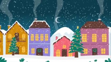 Yeni yılınız kutlu olsun. Mutlu Noeller. Güzel arka plan ve canlandırılmış festival başlığına sahip tam çözünürlüklü klipler!