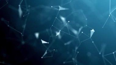 Titreşimli Plexus Ağ Arkaplan Döngüsü. Soyut Dijital Ağ Arkaplanı. Çokgen desenli soyut kablo çerçevesi yapısı, geleceksel bokeh.