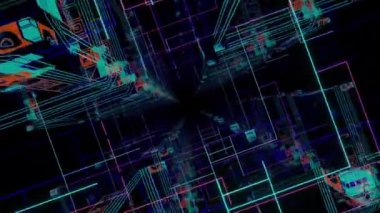 Soyut Yüksek Teknoloji Dijital Teknoloji Arkaplanı. Soyut bilim kurgu tünelinde döngüsel uçuş. EDM kulüp konseri için geleceksel hareket grafikleri, yüksek teknoloji geçmişi.