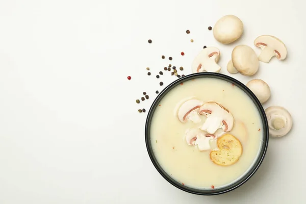 Konsep Makan Siang Lezat Dengan Semangkuk Sup Jamur Pada Latar — Stok Foto