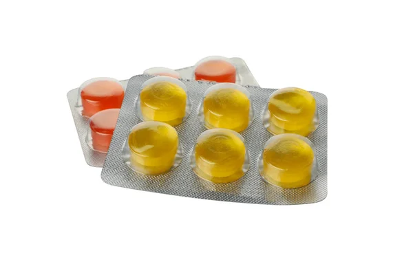 Confezioni Blister Con Pillole Isolate Sfondo Bianco — Foto Stock