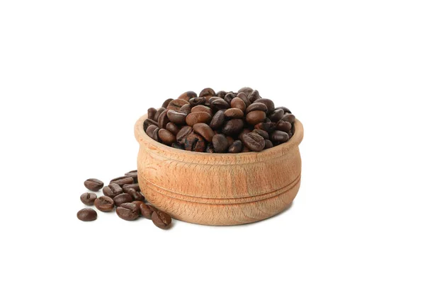 Wooden Bowl Coffee Seeds Isolated White Background — Stock Photo, Image