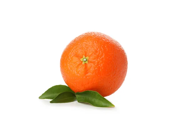 Reife Mandarine Mit Isolierten Blättern Auf Weißem Hintergrund — Stockfoto