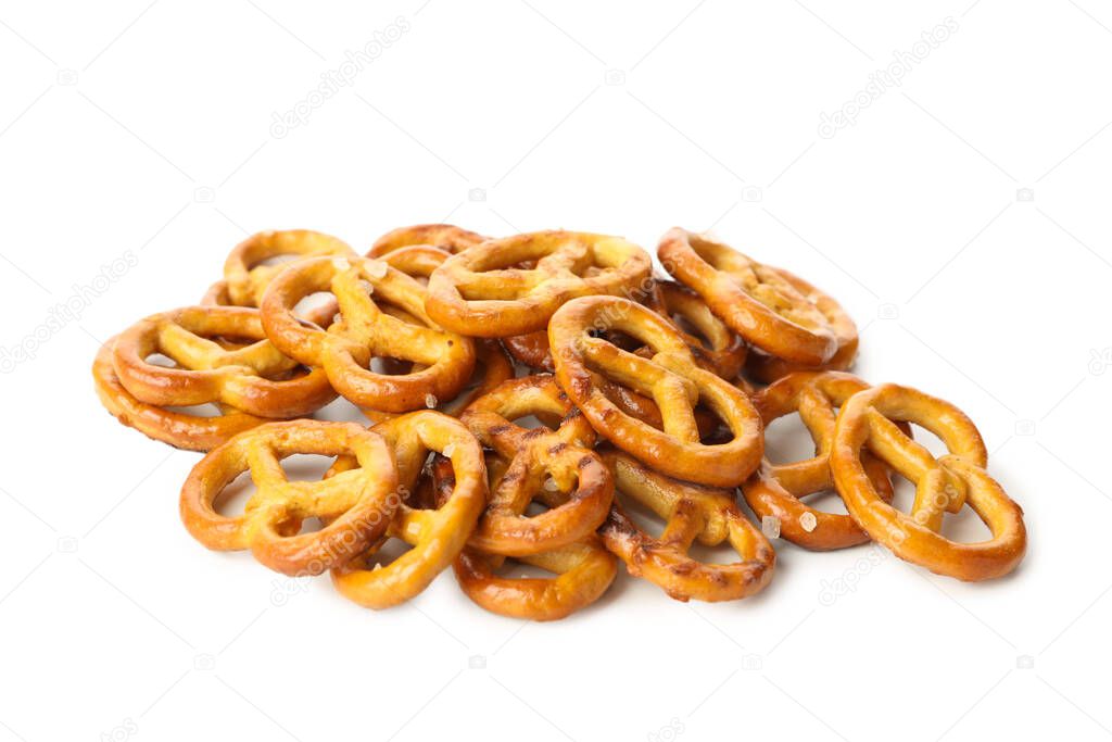 Tasty cracker pretzels isolated on white background