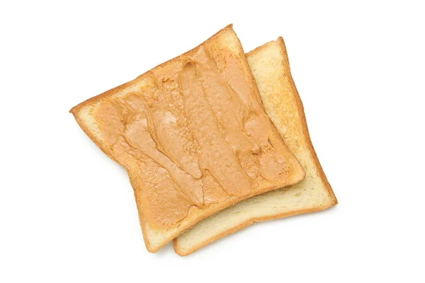 Süßer Toast Mit Erdnussbutter Isoliert Auf Weißem Hintergrund — Stockfoto