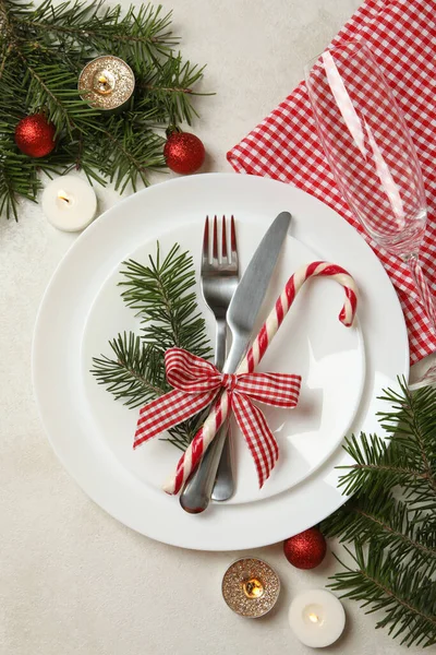 Concepto Año Nuevo Ajuste Mesa Con Velas Mesa Blanca — Foto de Stock