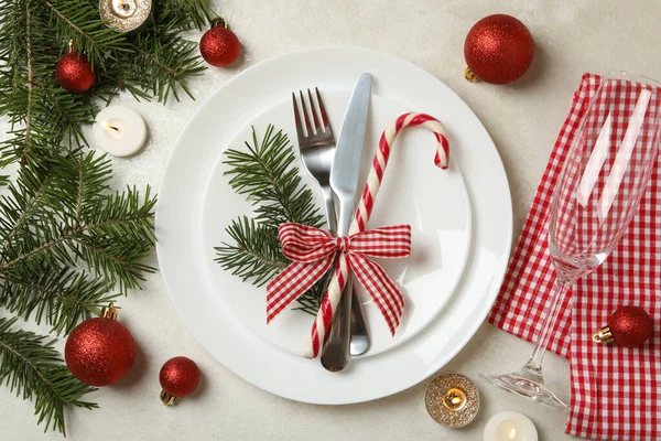 Concepto Año Nuevo Ajuste Mesa Con Velas Mesa Blanca — Foto de Stock