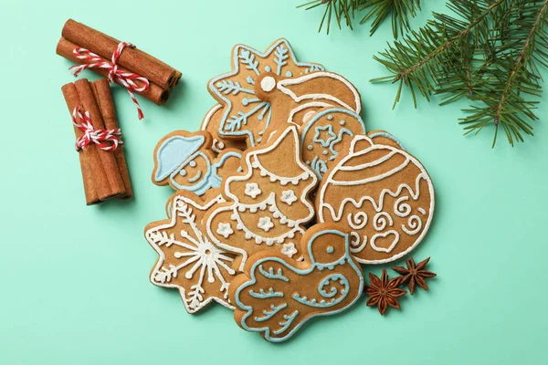 Tasty Christmas Cookie Mint Background Top View — Stock Photo, Image