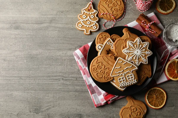 Concept Holiday Food Christmas Cookie Gray Table — Stock Photo, Image