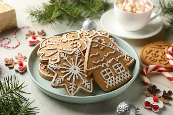 Conceito Comida Férias Com Biscoito Natal Mesa Branca — Fotografia de Stock