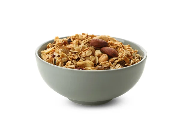 Bowl Tasty Granola Isolated White Background — Stock Photo, Image