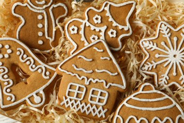 Arka planda leziz bir Noel kurabiyesi, yakın plan.