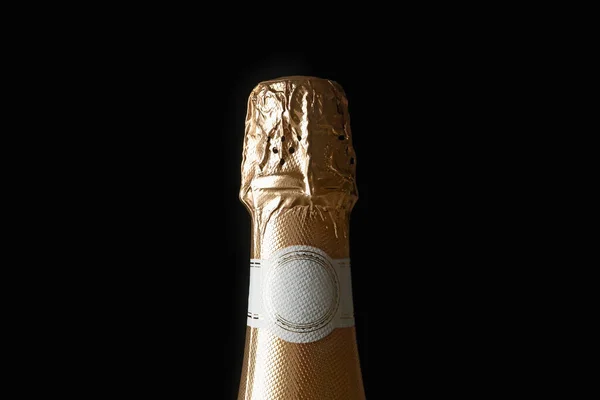 Fles Champagne Zwarte Achtergrond Close — Stockfoto