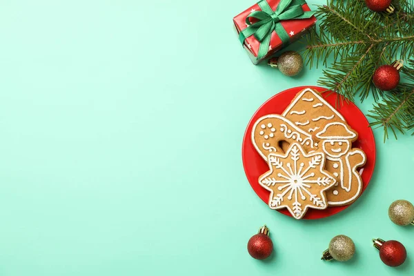Tasty Christmas Cookie Mint Background Space Text — Stock Photo, Image