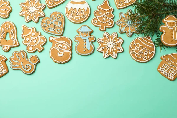 Tasty Christmas Cookie Mint Background Space Text — Stock Photo, Image