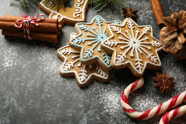 Concept Christmas Food Tasty Cookie Black Smokey Background — Stock Photo, Image