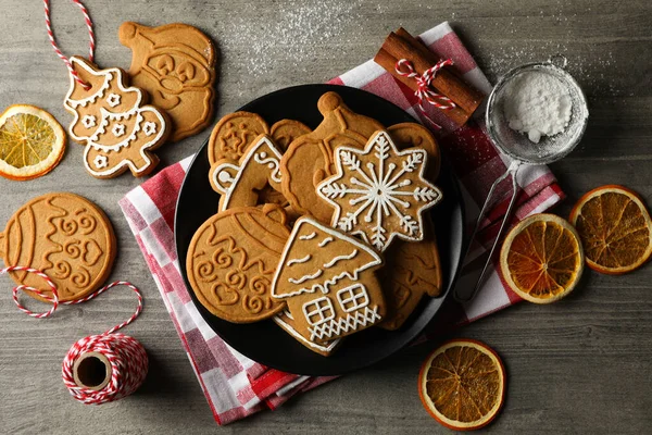 Concept Holiday Food Christmas Cookie Gray Table — Stock Photo, Image