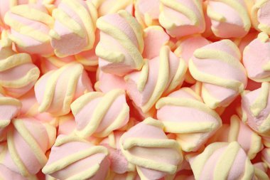 Tüm arka planda tatlı marşmelov, yakın plan.