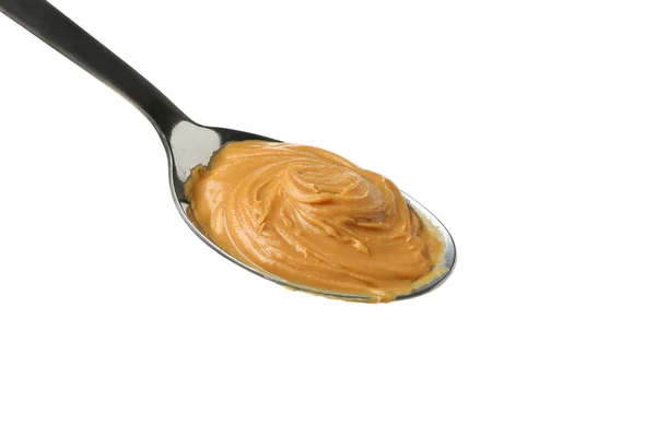 Spoon Peanut Butter Isolated White Background — Stock Photo, Image