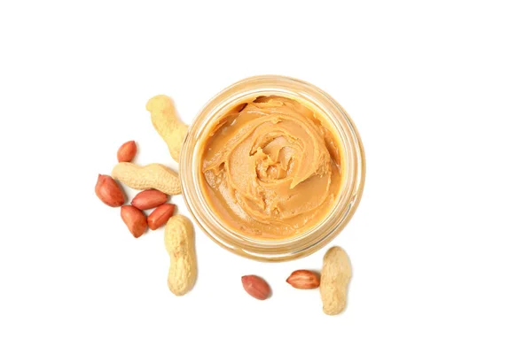 Peanut Jar Peanut Butter Isolated White Background — Stock Photo, Image