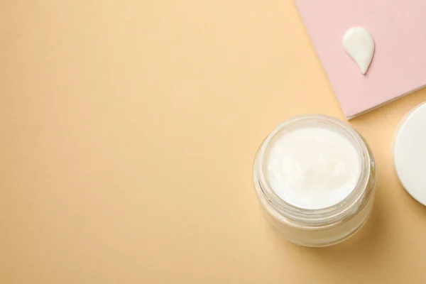 Jar Cosmetic Cream Beige Background — Stock Photo, Image