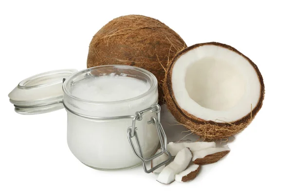 Mleko Kokosowe Słoik Mleka Kokosowego Izolowane Białym Tle — Zdjęcie stockowe